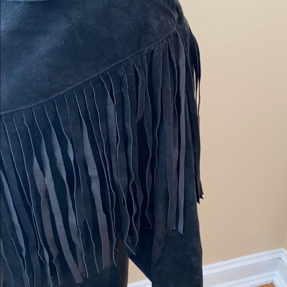 Vintage Genuine Leather Suede Fringe Lace Up Top - Picture 4 of 6